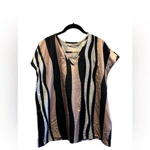 Striped V-Neck Women’s Top in Black, White & Beige